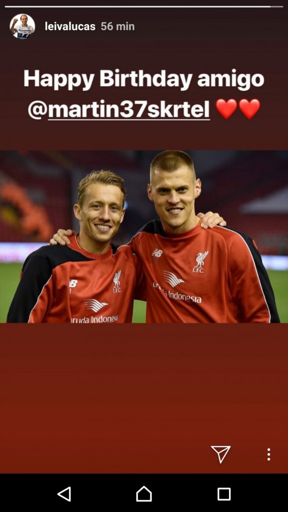 Leiva fa gli auguri a Skrtel su Instagram...