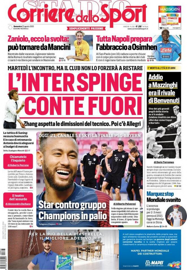 CorSport, la prima pagina di oggi