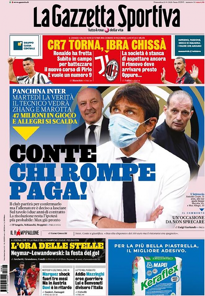 Gazzetta, la prima pagina di oggi