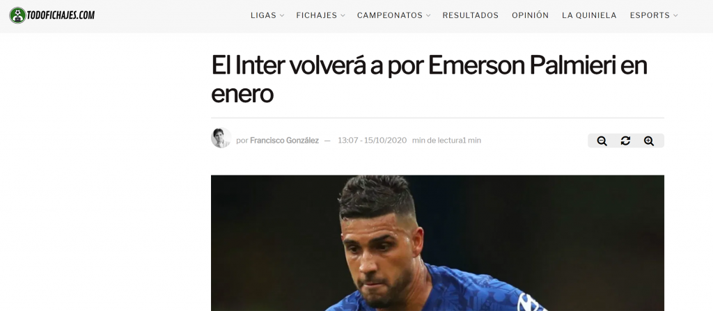 Uno screen dal sito web Spagnolo